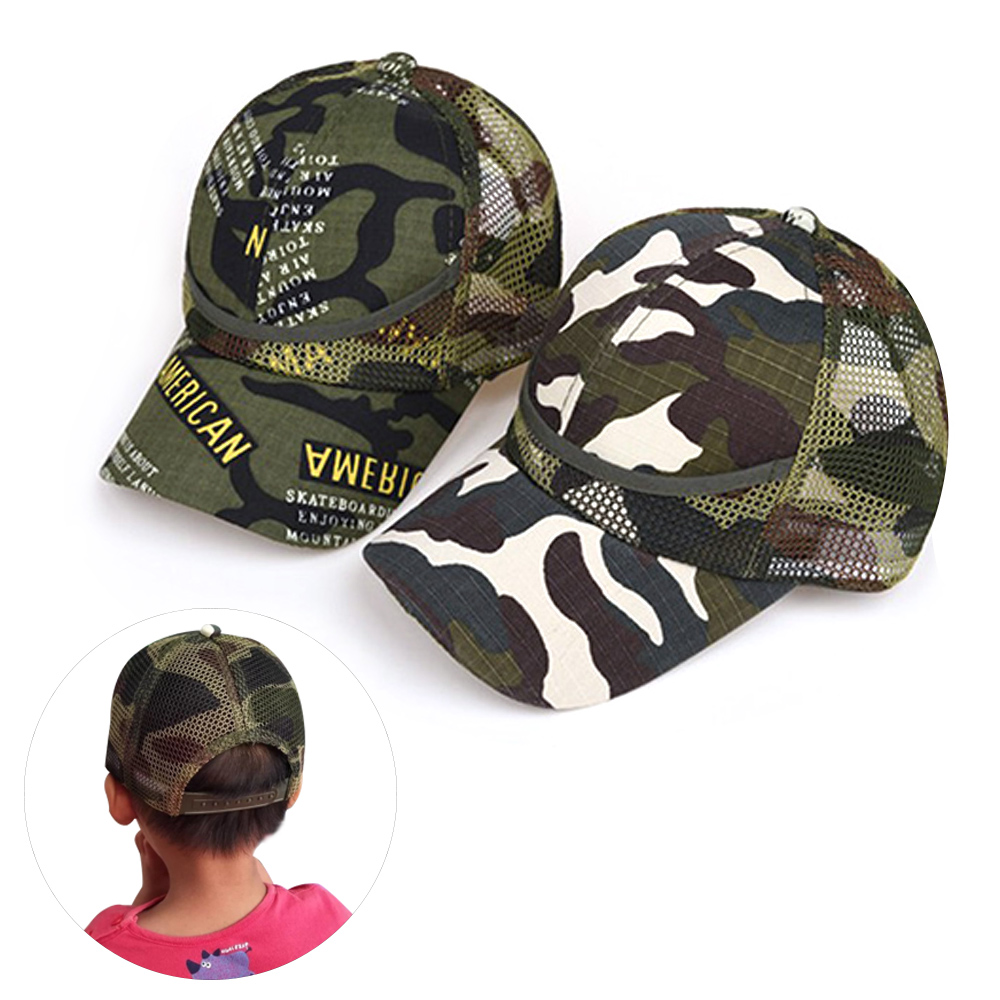 MKZ6053888แฟชั่นฤดูร้อนกองทัพ3-9ปีเด็กหมวกเบสบอลหมวกฮิปฮอปหมวกแก๊ปลายพรางเด็กหมวกตาข่าย