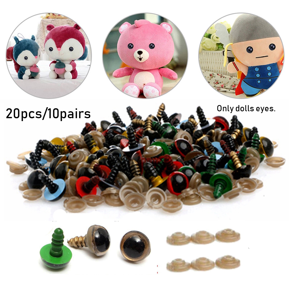 SWRJGM SHOP 20pcs/pairs 8/10/12/14mm Plastic Safety with Washer Bear Animal Accessories Eyes Crafts Puppet Crystal Eye Dolls DIY Tools