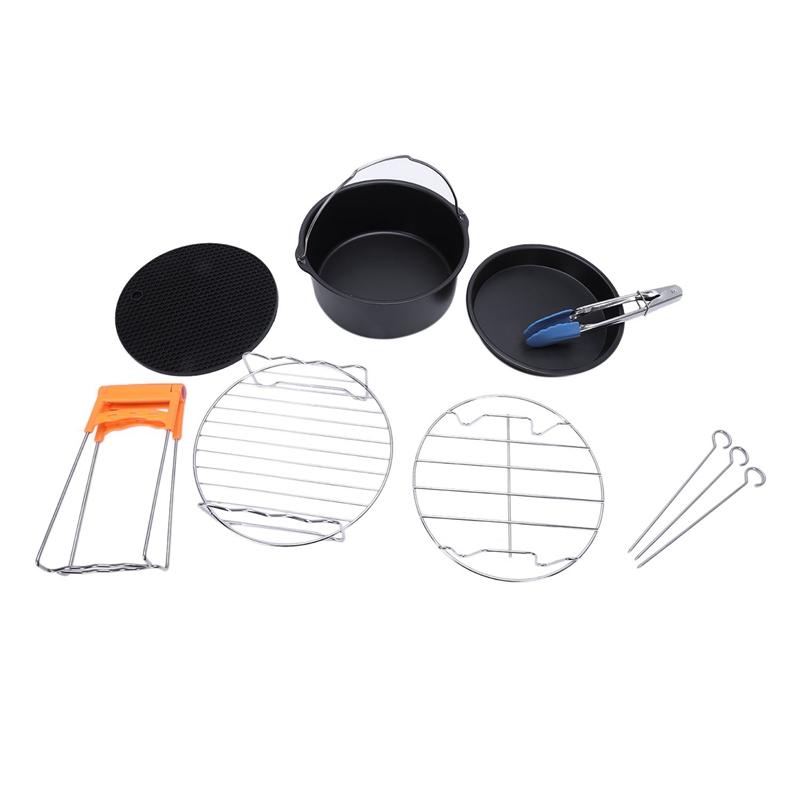 8 Inch 7 In 1 Air Fryer Accessories Set Kit Parts Metal Holder Skewer Rack Cake Barrel For Baking Basket Pizza Pan