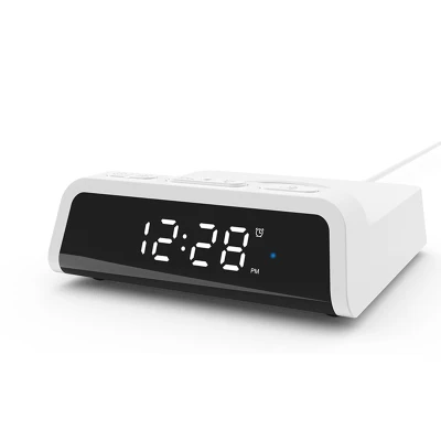 Electric LED Alarm Clock with Wireless Charger, Qi 15W Fast Wireless Charging Pad for iPhone 12/11 (2)