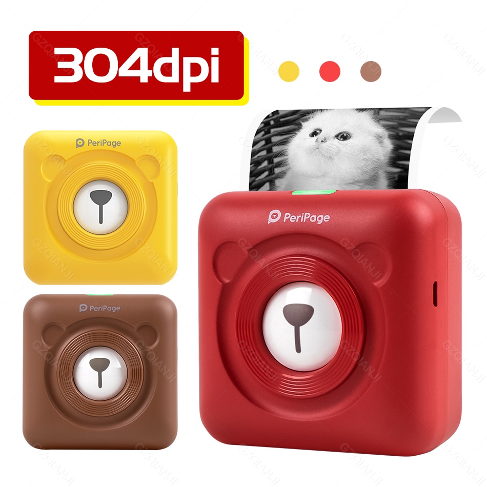 A6 304DPI 2สีแดงสีเหลืองสีน้ำตาลเครื่องพิมพ์ภาพเทอร์มอล Mini สติ๊กเกอร์บาร์โค้ดหมายเหตุเครื่องพิมพ์บลูทูธพกพาได้โทรศัพท์เครื่องพิมพ์