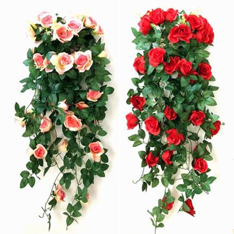 Fake Rose Garland, 100cm Artificial Vines Flowers Hanging Silk Rose Vine Wedding Home Office Arch Arrangement Decoration
