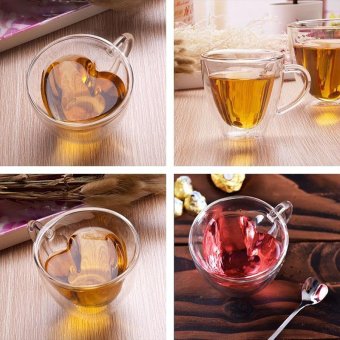 240ml Heart Double Wall Clear Transparent Glass Tea Cup Lover Coffee Mug Gift July 2018 - 2 240ml Heart Double Wall Clear Transparent Glass Tea Cup Lover Coffee Mug Gift - 2
