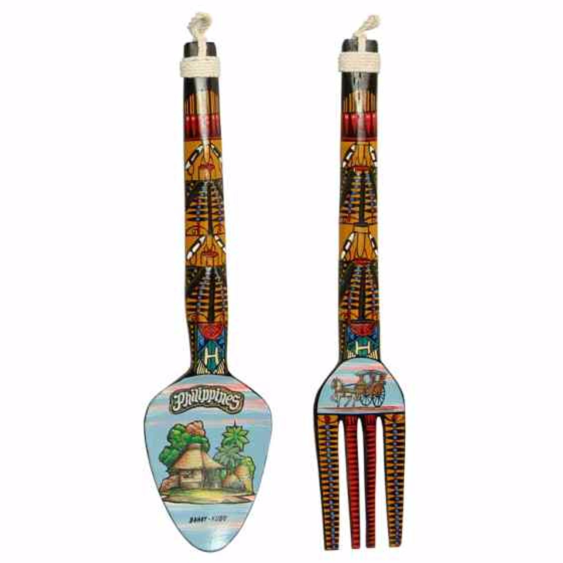 Philippines Atin Ito Handicrafts Wooden Spoon And Fork Tribal Atin Ito Handicrafts Wooden Spoon And Fork Tribal Print Philippine Home Decor