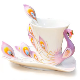 Ceramic Tea Cup Set European Peacock Coffee Cup 180ml (Purple) June 2018 - 2 Ceramic Tea Cup Set European Peacock Coffee Cup 180ml (Purple) - 2