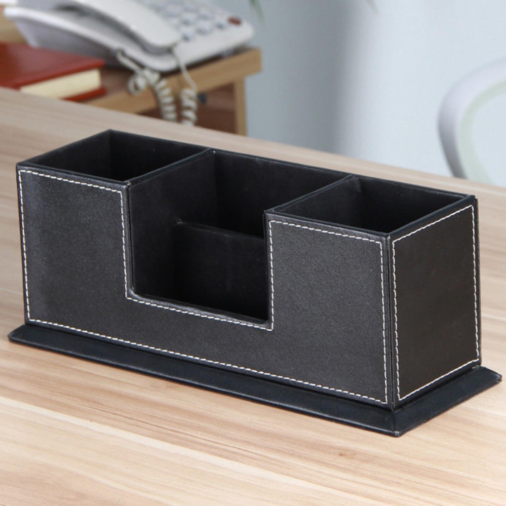Philippines Desktop Pu Leather Storage Box 4 Divided Compartments Desktop Pu Leather Storage Box 4 Divided Compartments For Pen Business Card Remote Control Mobile Phone