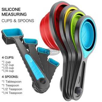 EsoGoal Cups And Measuring Spoons Set, Collapsible Measuring Cups, 8 Piece Silicone Kitchen Measuring Set Engraved In Metric/US Measurements For Dry And Liquid Ingredients - Intl June 2018 - 2 EsoGoal Cups and Measuring Spoons Set, Collapsible Measuring Cups, 8 piece Silicone Kitchen Measuring Set engraved in Metric/US Measurements for dry and liquid ingredients - intl - 2