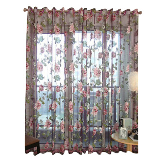 floral tulle window curtain (pueple)