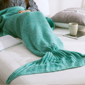 La Vie Knitted Mermaid Tail Blanket Handmade Crochet Soft SleepingBlankets( Mint Green)-80