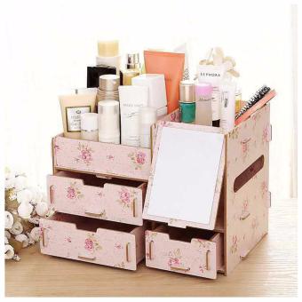 Multifunction Wooden Drawer Style Makeup Cosmetics Jewelry StorageBox Case Rack Organizer Light Pink (Floral Design) With FoldableWoven Clothing Storage Box (Dotted Green) June 2018 - 2 Multifunction Wooden Drawer Style Makeup Cosmetics Jewelry StorageBox Case Rack Organizer Light Pink (Floral Design) with FoldableWoven Clothing Storage Box (Dotted Green) - 2
