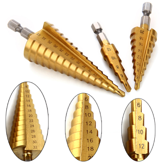 XCSOURCE 3pcs Large HSS Steel Step Cone Drill Titanium Bit Set Hole 4-12/20/32mm BI020 April 2018 - 3 XCSOURCE 3pcs Large HSS Steel Step Cone Drill Titanium Bit Set Hole 4-12/20/32mm BI020 - 3