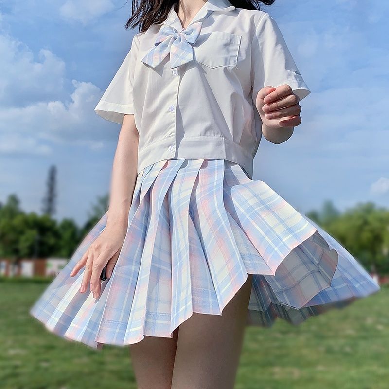 jk uniform plaid skirt pleated skirt women's Japanese preppy uniform skirt jk plaid skirt suit summer skirt