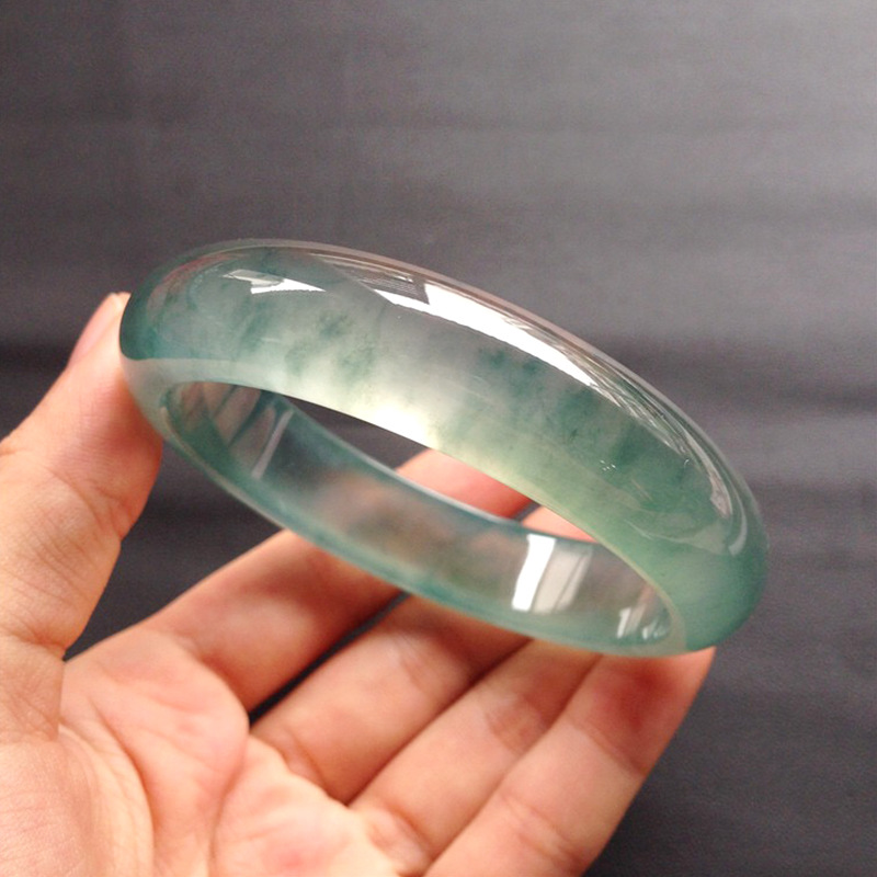 Vòng ngọc bích ngọc bích Old pit Myanmar băng trôi nổi vòng tay xanh vòng tròn Jade Brace phẳng. CI0T