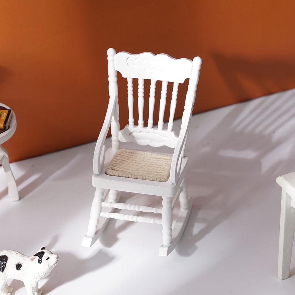 1:12บ้านตุ๊กตาไม้เฟอร์นิเจอร์ของเล่นชุดจำลองเฟอร์นิเจอร์บ้านของเล่นของเล่น Miniature เก้าอี้โยกของเล่น Z8H6