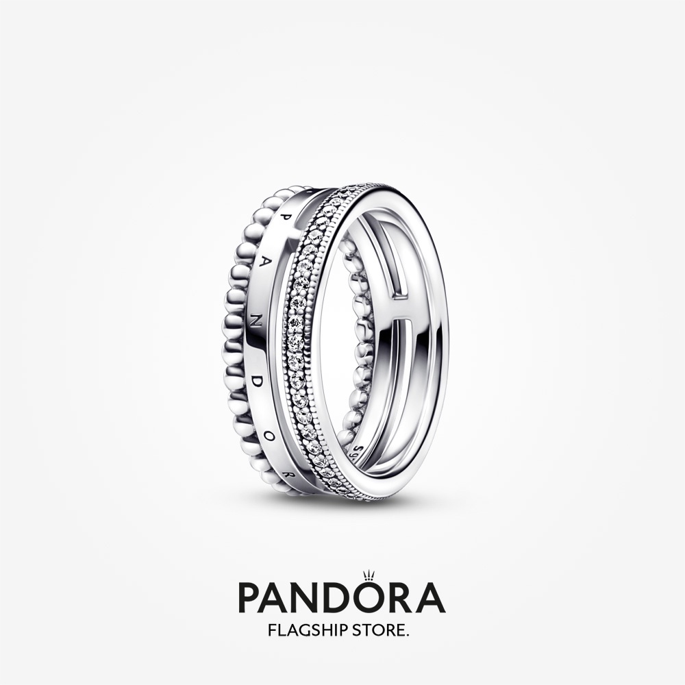 2023 New Original Pandoras Signature Logo Pavé & Beads Ring Women Fashion Jewellery
