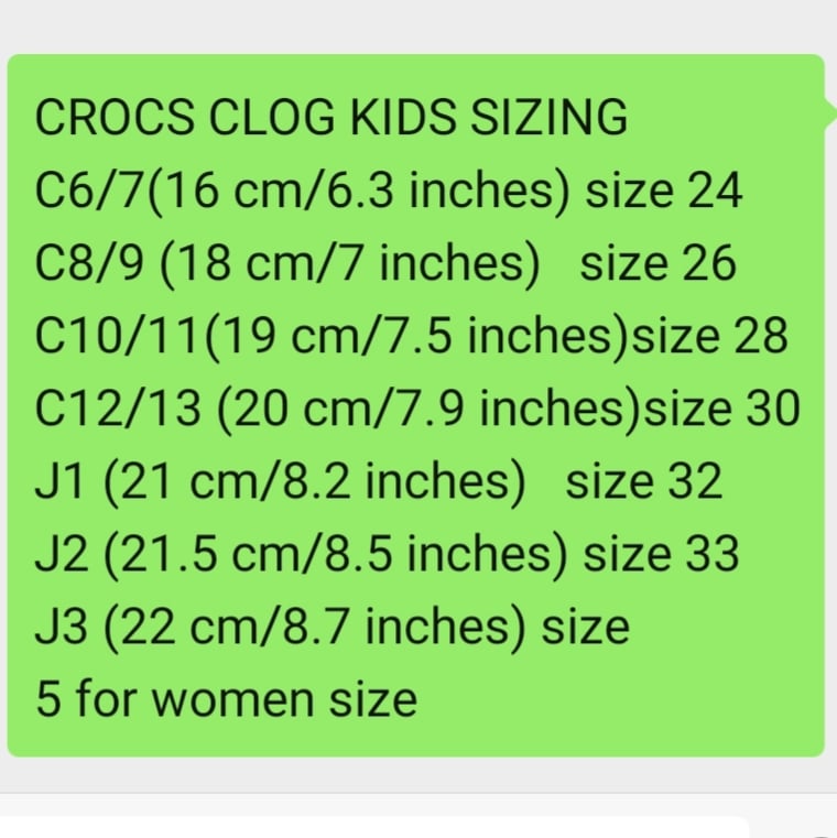 c8 crocs size