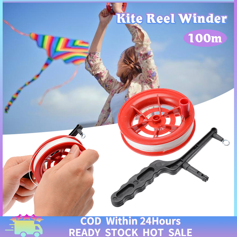 Ready Stock】100M Children Flying Kite String Reel Grip Wheel Mini Small Kite  Reel Winder Outdoor Kite Line Red for Beginner Fly Tiny Kites
