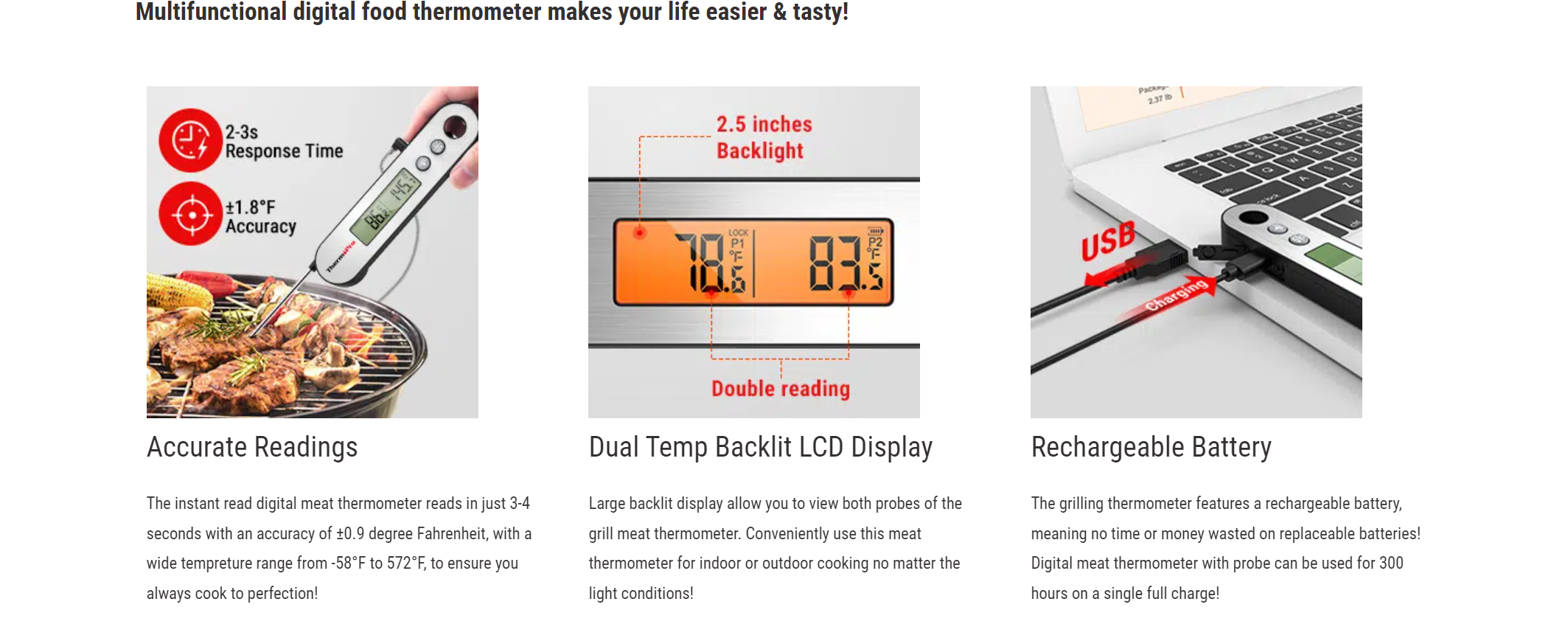 Thermopro TP-610 2-in-1 Dual Probe Waterproof Meat Thermometer