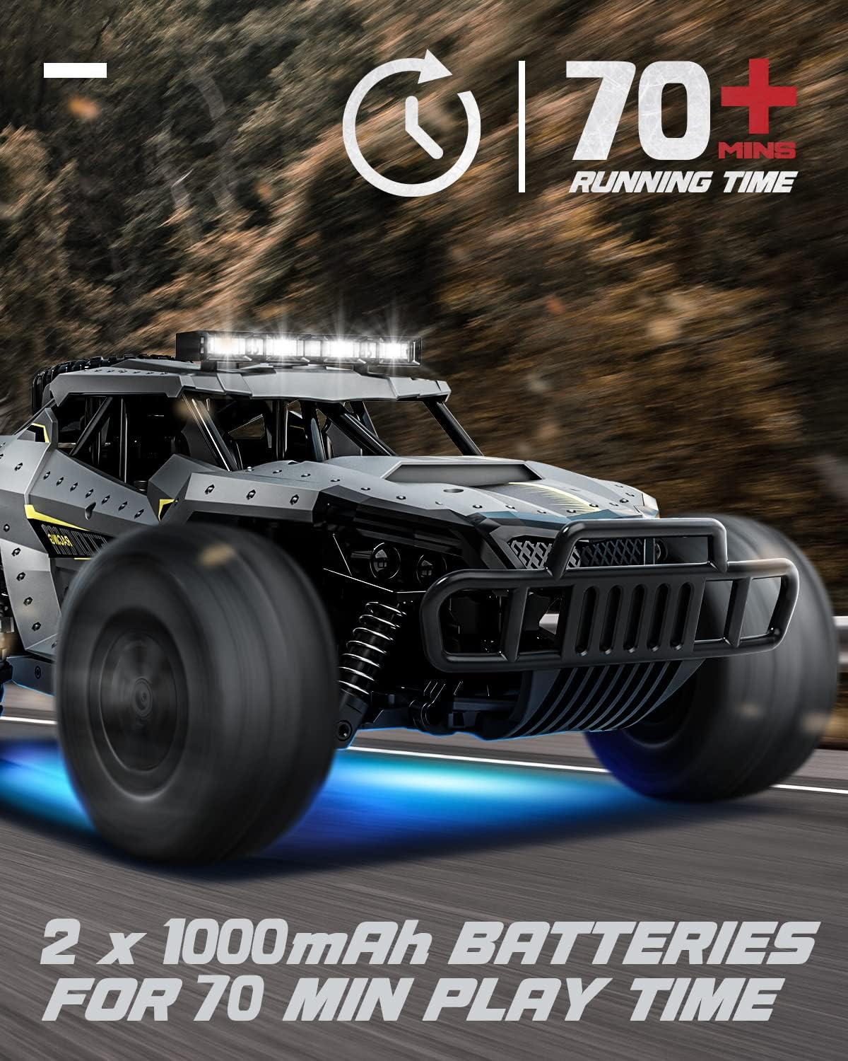 Tecnock Remote Control Car, 1:16 Scale 25 Km/h Fast RC Cars for  Adults,2.4GHz Off Road RC Truck Toys with LED Headlight and Rechargeable  Battery,Gift