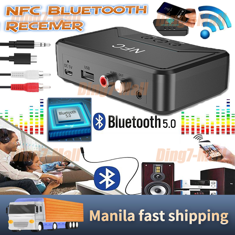 Wireless Bluetooth 5.0 RCA Audio Receiver With Mic And NFC For Car