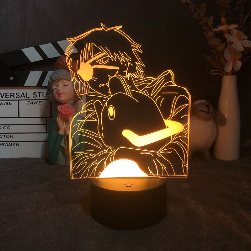 Anime motosserra homem acrílico led night light denji pochita power stand  figura colorida lâmpada 3d crianças decoração do quarto fãs colecionáveis