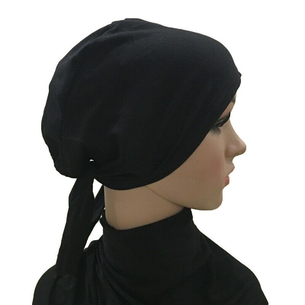 YIJIAN1984918สีทึบผ้าพันคอมุสลิมหมวก Headscarf ผูก Turban ผู้หญิง Underscarf ฮิญาบยืดหยุ่นหมวกผ้าฝ้ายสตรี