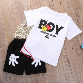 2PCS Kids Boys Tracksuit Outfits Letter Print T-shirt+Palm ShortsSport Clothes Set For 2-7Y Boys - Intl June 2018 - 2 2PCS Kids Boys Tracksuit Outfits Letter Print T-shirt+Palm ShortsSport Clothes Set For 2-7Y Boys - intl - 2