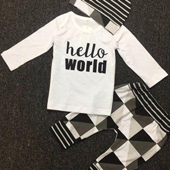 3pcs Baby Boy Hello World Color Block Shirt Pants Hat Clothes Set -intl June 2018 - 3 3pcs Baby Boy Hello World Color Block Shirt Pants Hat Clothes Set -intl - 3