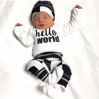 3pcs Baby Boy Hello World Color Block Shirt Pants Hat Clothes Set -intl June 2018 - 2 3pcs Baby Boy Hello World Color Block Shirt Pants Hat Clothes Set -intl - 2