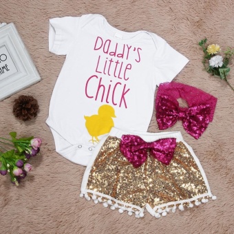 3pcs Infant Baby Girl Soft Cotton Tops Romper + Sequin Pants +Headband Summer Outfits (White+Gold) - Intl June 2018 - 3 3pcs Infant Baby Girl Soft Cotton Tops Romper + Sequin Pants +Headband Summer Outfits (White+Gold) - intl - 3