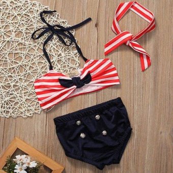 3PCS Summer Kid Girls Clothing Set Baby Bikini Stripe SwimsuitSwimwear Swimming Clothes Beachwear - Red - Intl June 2018 - 2 3PCS Summer Kid Girls Clothing Set Baby Bikini Stripe SwimsuitSwimwear Swimming Clothes Beachwear - Red - intl - 2