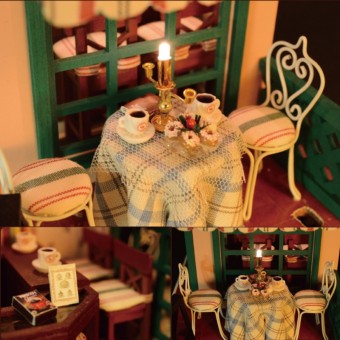 DIY Wooden LED Kit Dollhouse Model Kit Star Cafe Coffee Bar June 2018 - 4 DIY Wooden LED Kit Dollhouse Model Kit Star Cafe Coffee Bar - 4
