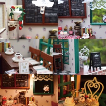 DIY Wooden LED Kit Dollhouse Model Kit Star Cafe Coffee Bar June 2018 - 5 DIY Wooden LED Kit Dollhouse Model Kit Star Cafe Coffee Bar - 5