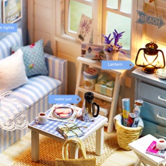 LED Light DIY Miniature Dollhouse Blue Sofa June 2018 - 3 LED Light DIY Miniature Dollhouse Blue Sofa - 3