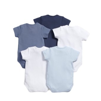 Mamas And Papas Short Sleeved Bodysuit Set Of 5 (Blue/White) June 2018 - 2 Mamas and Papas Short Sleeved Bodysuit Set of 5 (Blue/White) - 2
