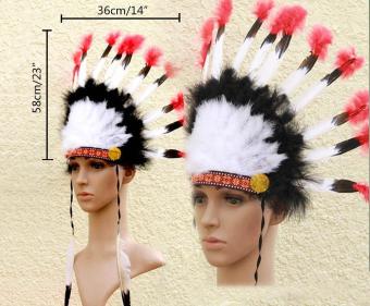 NiceEshop Indian Feathers Headdress Native American Chief HeadDress For Adult And Kids Halloween Costumes Party, Black+White+Red23x14inch - Intl June 2018 - 5 niceEshop Indian Feathers Headdress Native American Chief HeadDress for Adult and Kids Halloween Costumes Party, Black+White+Red23x14inch - intl - 5