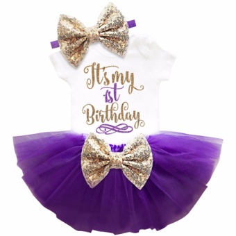 One Year Old Baby Girl Birthday Outfits Lovely 3 Pcs Sets Sequins Bow Headband Rompers Summer Tulle Mini Dress - Intl June 2018 - 4 One year old baby girl birthday outfits lovely 3 pcs sets sequins bow headband rompers summer tulle mini dress - intl - 4