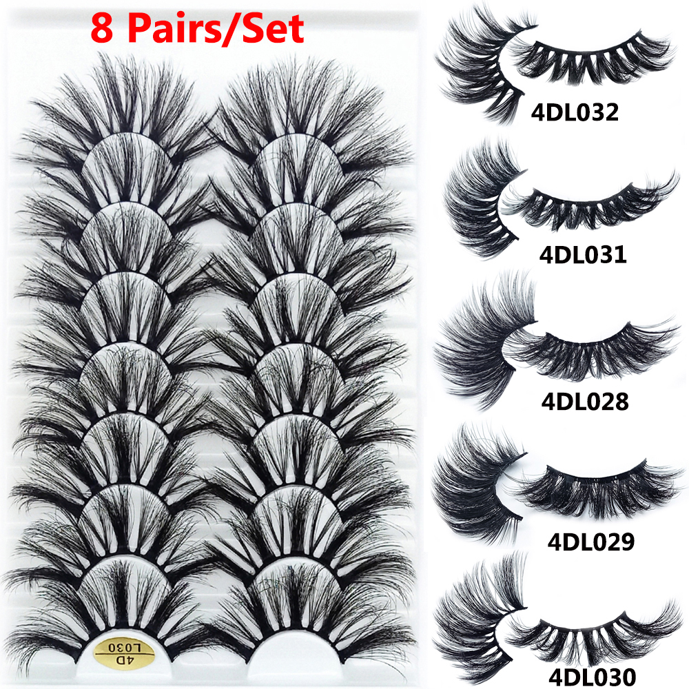 ALEXIS BAGS SKONHED 8 Pairs Woman Wispies Fluffy Full Volume Thick Eye Makeup Tools Multilayered Effect 4D Mink False Eyelashes 25MM Lashes Eye Lash Extension