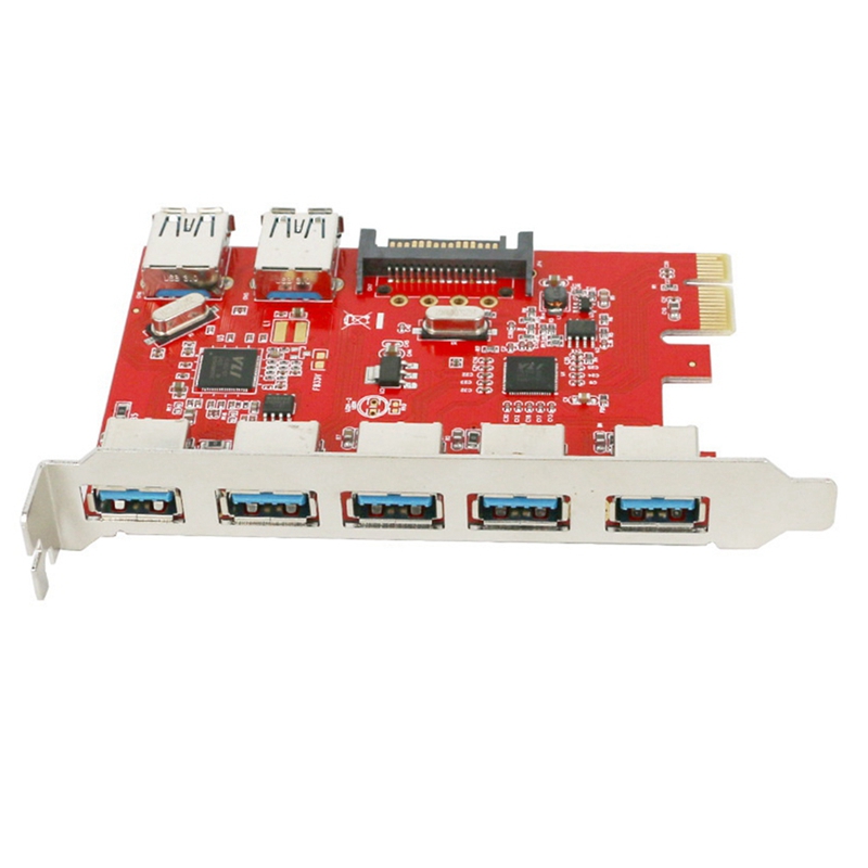 7 Port USB3.0 PCI Express PCIe Controller 5X External Ports 2X Internal- 15 Pin SATA Power Connection Interface Card
