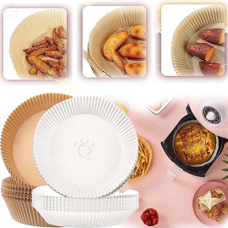 Gambar Air Fryer Parchment Paper Liner 16cm Diamater 30 50 100Pcs Non Stick Oil Proof Silicone Coating Disposable Round Shape for Roasting Microwave Baking