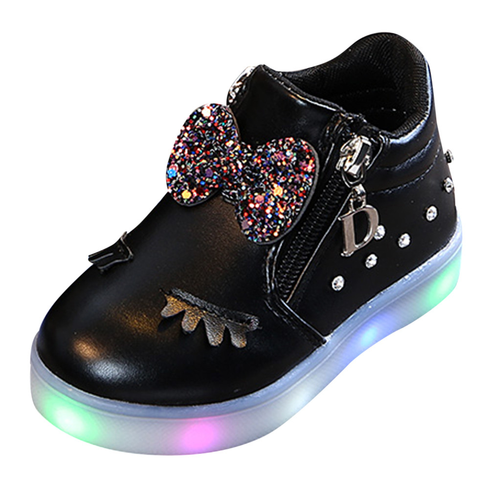 รองเท้าเด็กผญ เด็กทารกเด็กทารกหญิงคริสตัลกุทัณฑ์ LED รองเท้าเรืองแสงรองเท้ากีฬารองเท้าผ้าใบ