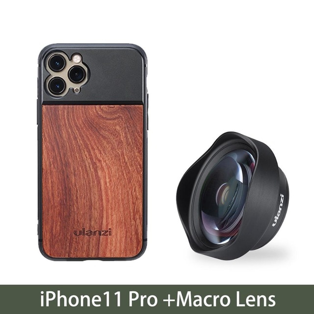 Ulanzi 1.33X Anamorphic เลนส์ติดกล้องโทรศัพท์10X เลนส์ไมโครเคสโทรศัพท์ชุดอุปกรณ์สำหรับ iPhone 11 Pro Max 17มม.เคสโทรศัพท์ไม้เคสโทรศัพท์