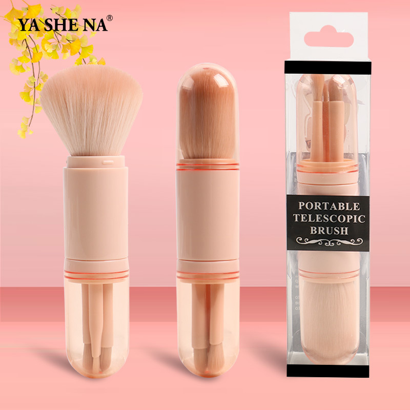 Bộ cọ trang điểm làm đẹp mini 4 trong 1 có nắp đậy tiện dụng dùng đánh má hồng phấn mắt - INTL