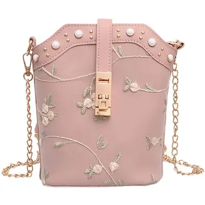 Fashion Handbags New Bucket Bag Solid Color Embroidery Chain Wild Bag Shoulder Messenger Bag Messenger Bag (2)