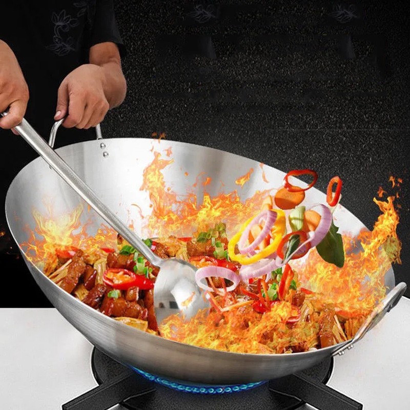 50cm Stainless Steel Double Short Handles Wok Pan – R & B Import