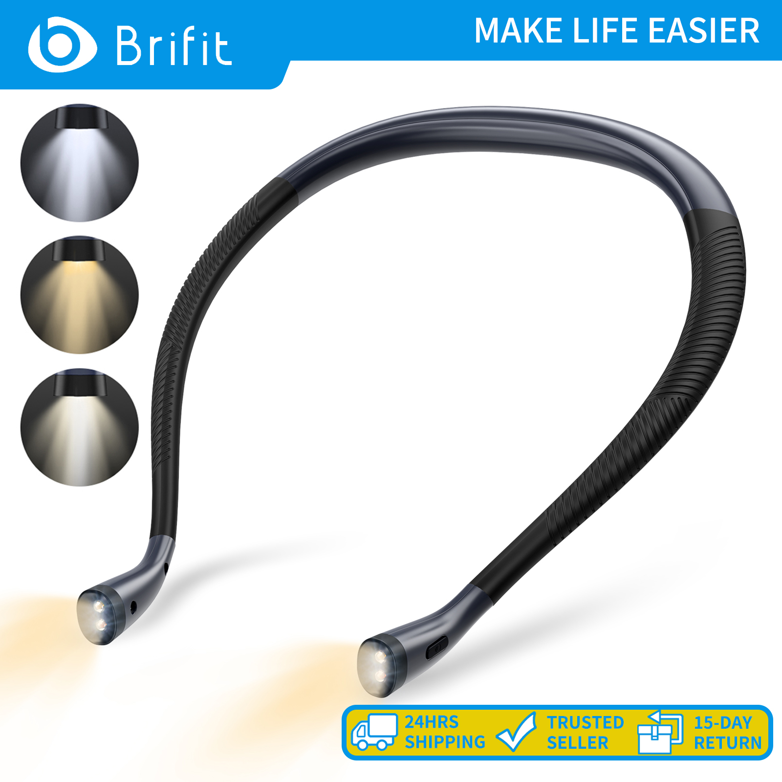 Brifit Treo cổ Đèn sách Đèn đọc sách 4 Đèn LED bảo vệ mắt 3 Điều chỉnh ánh sáng Đèn đọc sách đeo cổ linh hoạt Đèn đọc sách để đọc trên giường
