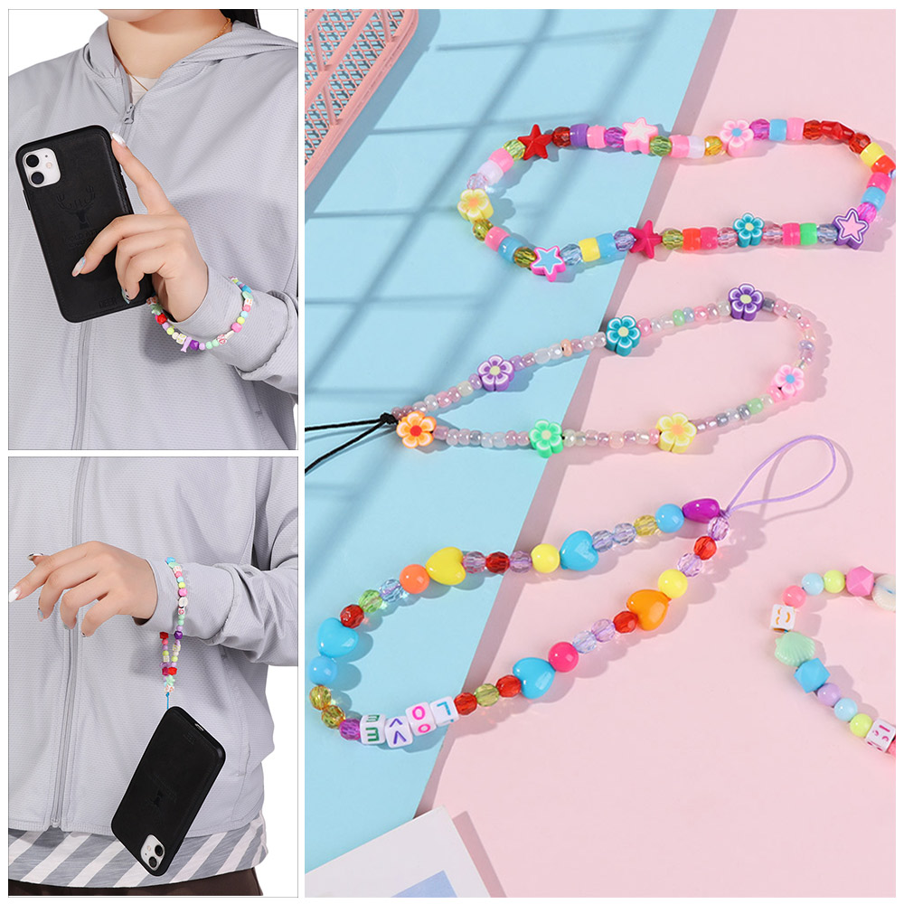 F5OA2UDWC Women Pearl Acrylic Bead Anti-Lost Mobile Phone Strap Lanyard Cell Phone Case Hanging Cord Phone Chain Soft Pottery Rope