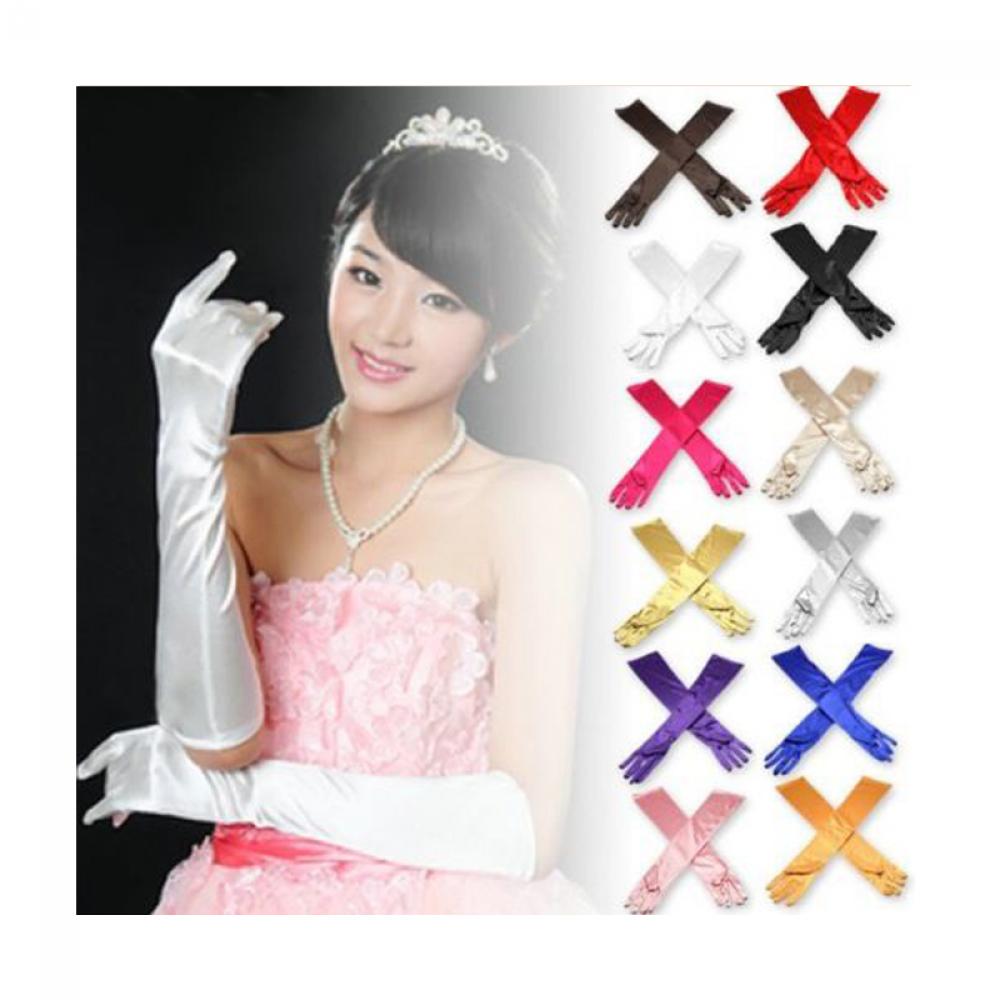 SEHLW953 Women Bridal Opera Evening Party Prom Costume Long Gloves Satin