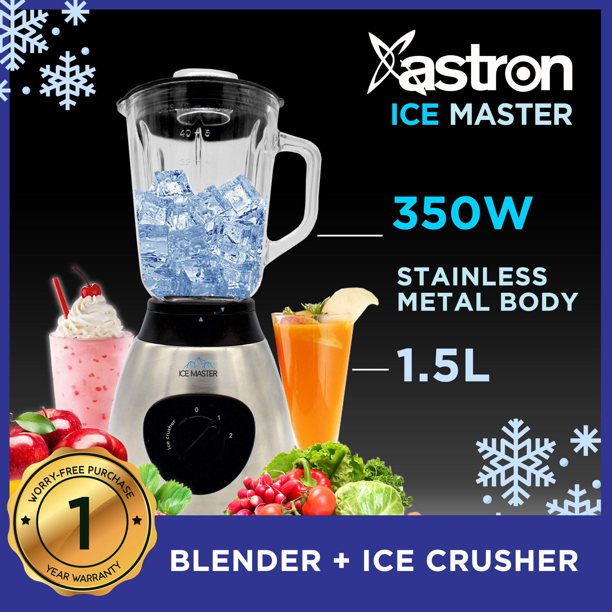 Astron Ice Power Heavy Duty Ice-Crushing Blender (1500W) (2L Capacity) —  Astron Appliances PH