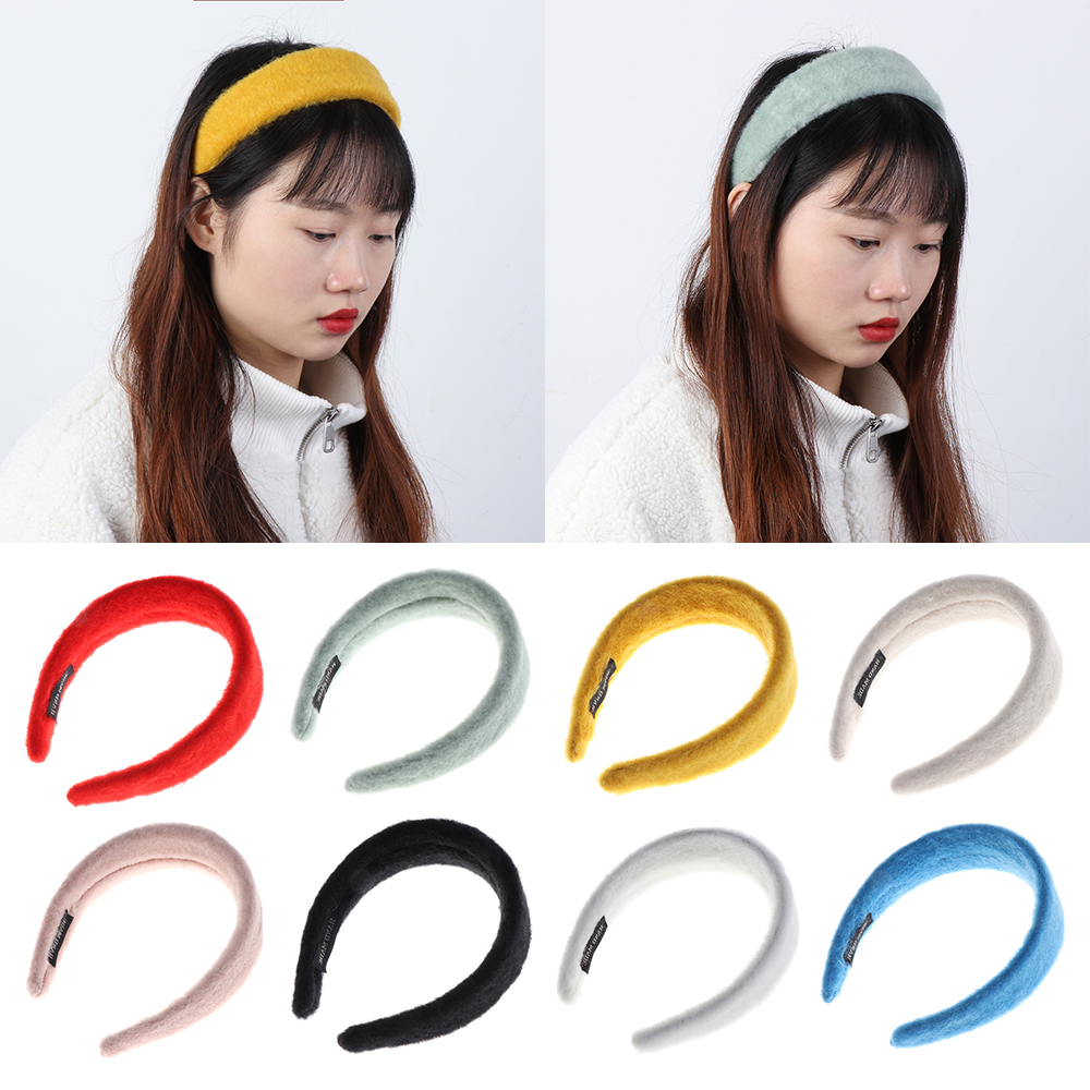 N33GVC3Q Sweet Wide Plush Soft Solid Color Hair Bands Hair Hoop Headbands Headwear
